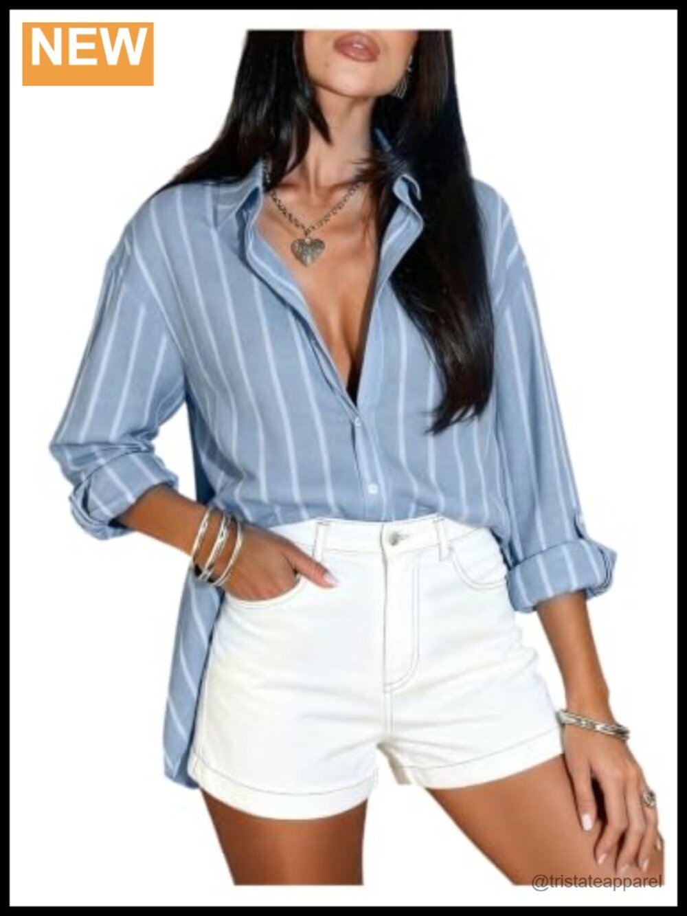 Womens Striped Button Down Shirt Collared Long Sleeve Blouse